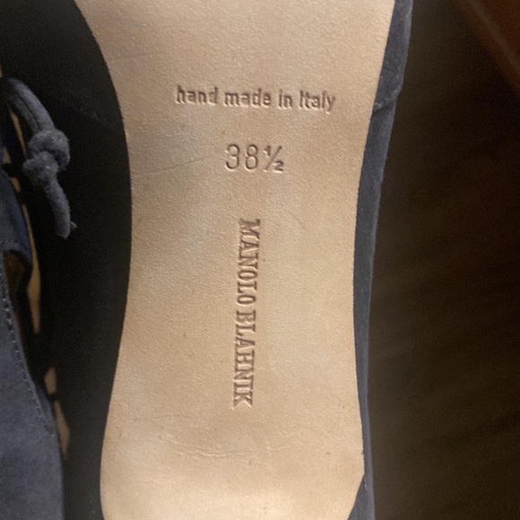 MANOLO BLAHNIK ASAKI BROWN SUEDE DOUBLE TIE point toe PUMPS 38.5 office formal - Picture 3 of 7